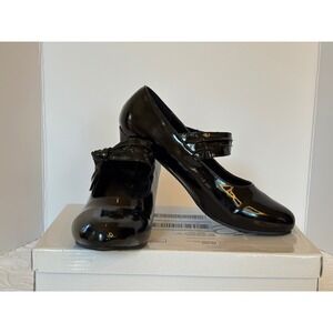 Sofwear Virginia Black‎ Patent Mary Heel Shoes Women 8 Wide Bow Accent Strap